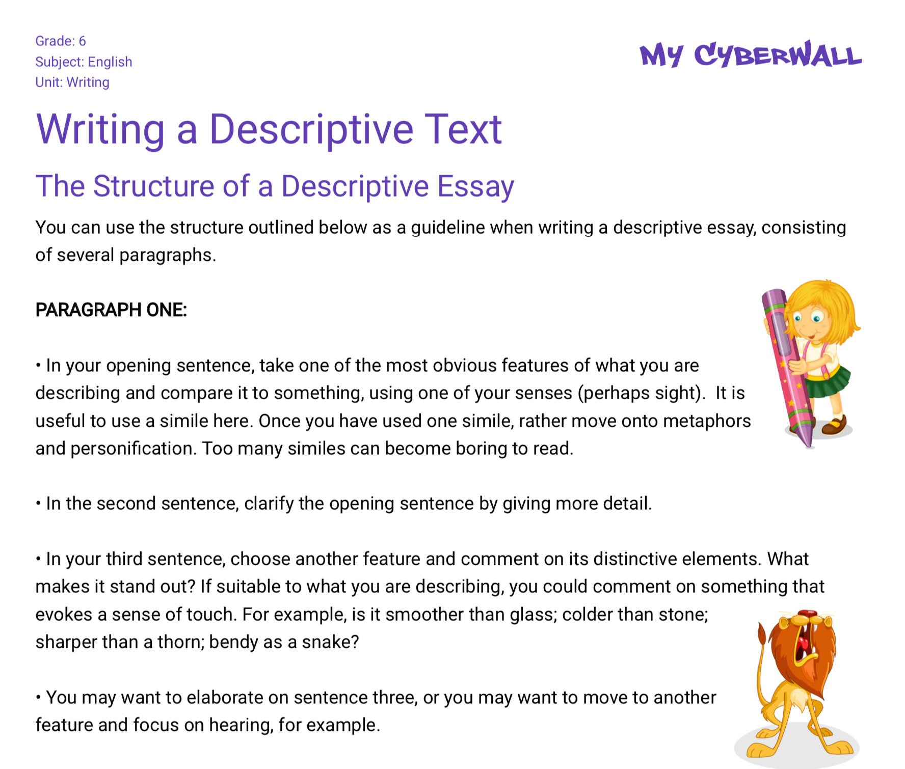 structure of descriptive essay
